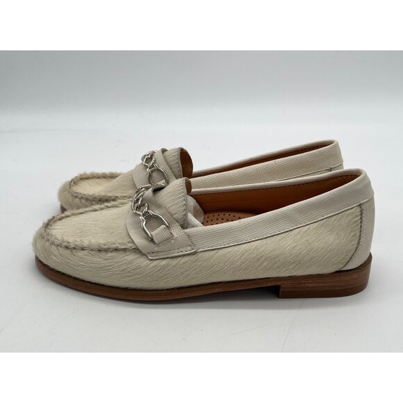 G. H. Bass Weejun’s Cream Haircalf Leather Loafers With Chain Detail - Picture 3 of 10